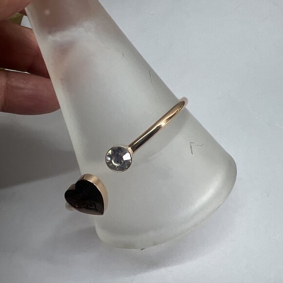 Pink Gold Plated Open Cuff Bangle, Heart Goddaughter Crystal - Picture 3 of 6